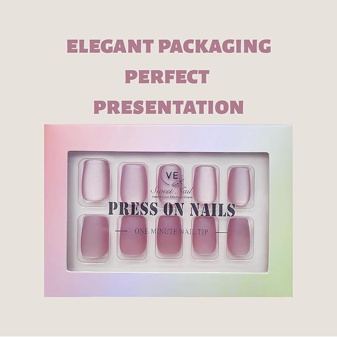 Press On Nails – 30PCS Short Coffin Matte Cat Eye Fake Nails in Dusty Rose – Durable Glue-On Nails for Women with 12 Sizes – Reusable & All-Occasion Ready