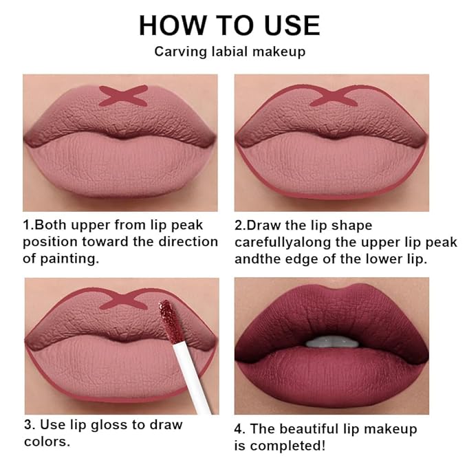 evpct 2Pcs Burgundy Red Matte Lip Liner Lipstick Combo Set for Women, Burgundy Lip Combo Set Liquid Lips Gloss Lipliner Stains Set Long Lasting Waterproof, Lips Makeup 24 Hours labiales originale