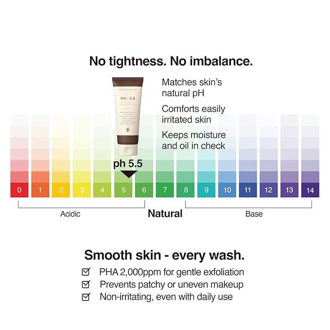 PH Balancing PHA Cleansing Foam - Korean Face Wash for Sensitive Skin, Gentle Hydrating Facial Cleanser, Exfoliating Skin care, 4.4 Fl Oz (130ml)