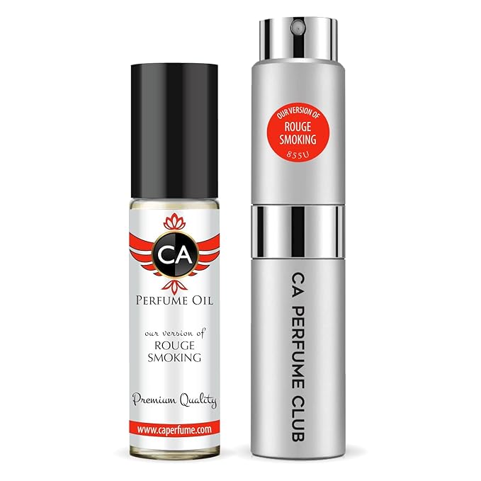 CA Perfume Duo Impression of Rouge Smoking For Women And Men Perfume Layering Set Long Lasting Travel Size EDP + Body Oil Roll-On Bottle 0.27 Fl Oz+0.33 Fl Oz
