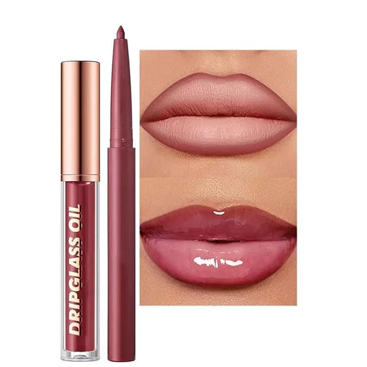 Dark Red Lip Liner Waterproof Lip Kit With Lip Liner and Gloss Long Lasting Pluming Smudge proof Highly Pigmented Lip Liner Set with Lipgloss (12# Dark Red)