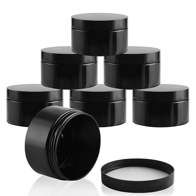 24 Pack 4 Oz Plastic Containers with black Lids, Empty BPA Free and Refillable Cosmetic Jars Travel Containers for Creams, Lotion, Bath Salts, Sugar Scrub, Slime, Lip Scrub, Makeup
