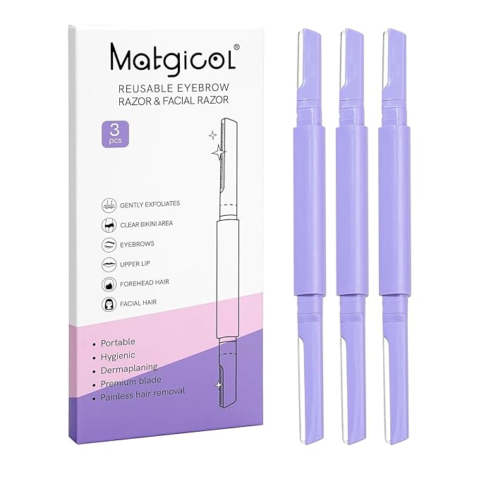 Dermaplane Razor for Women Face & Eyebrow - Dermaplaning Tool for Peach Fuzz Facial Hair Removal,High Precision Blade for Smooth Skin (Purple, 3 Count)