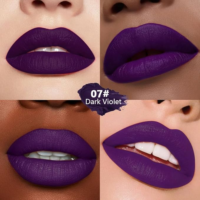 Dark Purple Matte Lipstick - Lip Crayon & Face Paint Stick for Women, Smooth Pigmented for Everyday Halloween Birthday Party Wear, Younger-Looking Lip Makeup, Labial para fiesta de disfraces 07