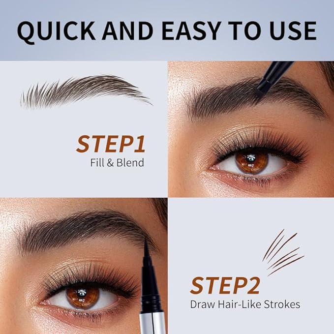 Dual-Ended Microblading Eyebrow Pencil for Women, 2 in 1 Liquid Eyebrow Pencil with Microblading Pen, Shaped Fill HairLike Waterproof Lasting Eyebrows(02 CARAMEL BROWN)