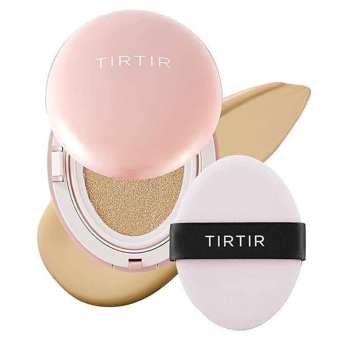 TIRTIR Mask Fit All Cover Pink Cushion Foundation | High coverage, Velvety Matte Finish, Lightweight, Flawless, Corrects Redness, Korean Cushion (#24W Soft Beige, Full Size, 0.63 Fl Oz)