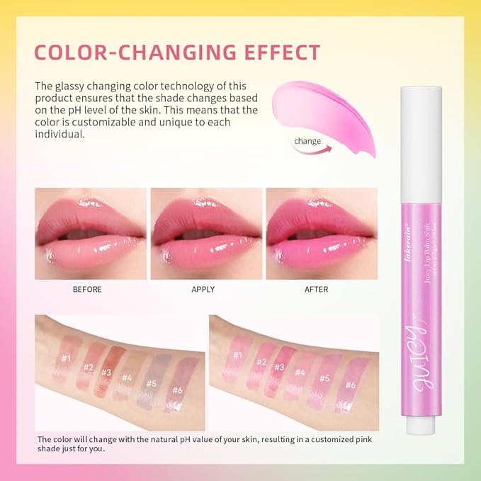 Juicy Lip Balm Shift, Slick Click pH Color Changing Lipstick Hydrating & Moisturizing Color Changing Lip Gloss,Nourishing Lip Care,Lips Moisturizer,Plumping Non-Sticky Sheer Tinted Lip Balm (SET A)