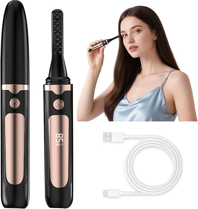 Heated Eyelash Curlers, Electric Eyelash Curler with LED Display, Rapid Heating Eyelashs with 3 Temp Setting, Rechargeable Eye lash Curler, Natural Curling 24H Long Lasting for Makeup Tools (Black)