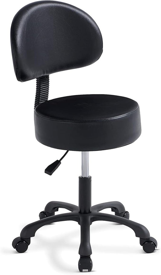 Black Lift Swivel Rolling Stool Round Chair,Thick Sturdy Padding,Adjustable Stool with Wheels for Doctor,Medical,Massage Salon,Office,Shop(with Back, Black)