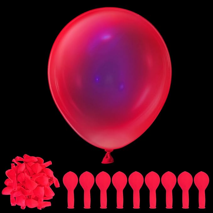 100 Pcs UV Neon Red Balloons 12 inch Neon Party Supplies, Balloons, Glow in the Dark for Birthday, Graduation, Baby Shower,Wedding, Anniversary Valentines Party Decorations