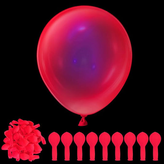 100 Pcs UV Neon Red Balloons 12 inch Neon Party Supplies, Balloons, Glow in the Dark for Birthday, Graduation, Baby Shower,Wedding, Anniversary Valentines Party Decorations