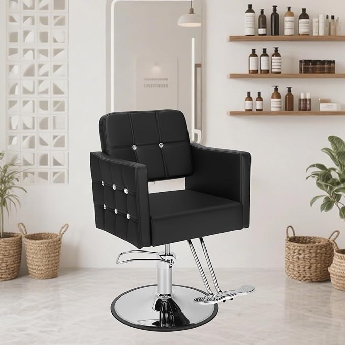 Professional Salon Chair for Hair Stylist, 350 Lbs Heavy Duty Hydraulic Pump, 360° Swivel Styling Chair with Adjustable Height, Barber Chair for Barber Shop, Spa, Tattoo Studio, Basic Black