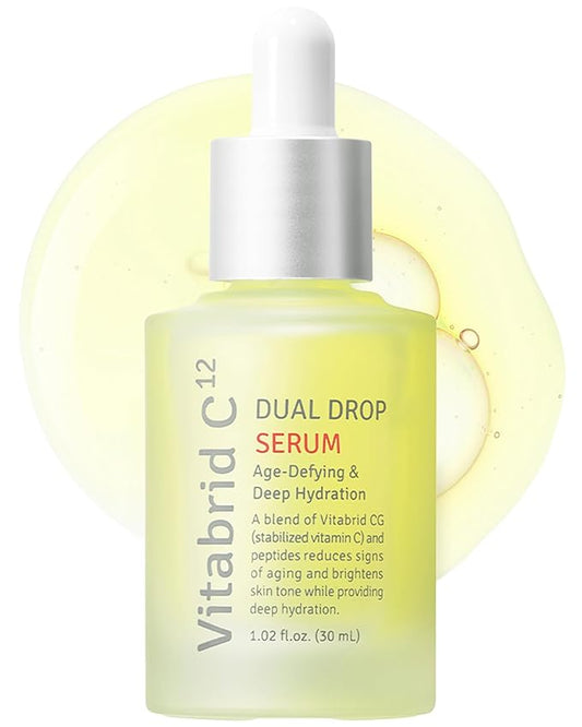 Dual Drop Serum - Hydrating & Antioxidant Face Serum with Peptides, Vitamin C, Hyaluronic Acid - Reduces Fine Lines and Wrinkles, Youthful Skin Glow - Highly Concentrated, Fragrance-Free, 1.02 fl.oz.