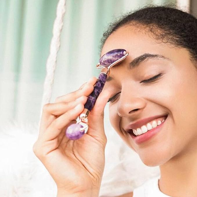 ROSELYNBOUTIQUE Gua Sha Facial Tools & Face Roller Original Face Massager for Puffiness Wrinkless Skin Care Routine - Self Care Gift for Men Women (Amethyst)