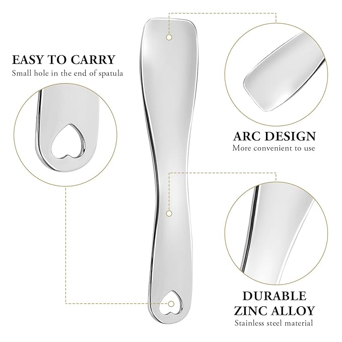 Sibba 3 PCS Facial Spatula Massage Eye Roller Dark Circles Skincare Tool Face Cream Lotion Makeup Stainless Steel Applicator Wand Neck Lines Beauty Instrument Stick Spoon Device(Silver)