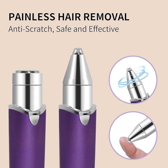 Eyebrow Facial Trimmer, Facial Hair Removal for Women, Smooth & Painless Face Razors Eyebrow Shaver for Women - 2 in 1 Facial Hair Remover & Eyebrow Trimmer with Built-in Battery for Face, Lip, Chin