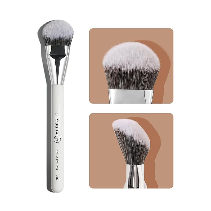 Blush Brush, Angled Contoured for Flawless Face Foundation Liquid Cream Cheek Makeup Multitask 202