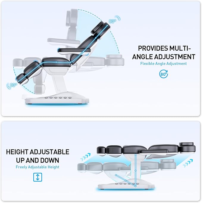 Fully Electric Beauty Tattoo Chair Facial Bed with 3 Motor for Esthetician Clients, Multi-Functional Adjustable Backrest and Legrest Electric Spa Chair with 200W Motor for Physical Therapy, Black