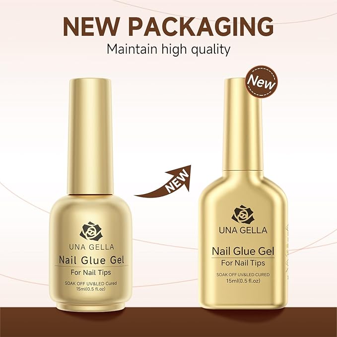 UNA GELLA 6 in 1 Gel Nail Glue for Clear Acrylic Nails Tips, 2Pcs 15ml Super Strong Brush UV Nail Glue Long Lasting Lamp Curing Required for Fake Nails Tips, Christmas Nail Art