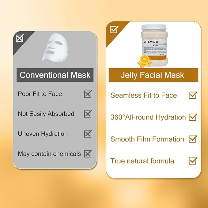 Jelly Mask for Facials Professional Natural Gel Face Masks, Hyaluronic acid Hydrating Rubber Mask Jar Face Mask SkinCare 23 Fl Oz (Vitamin C)