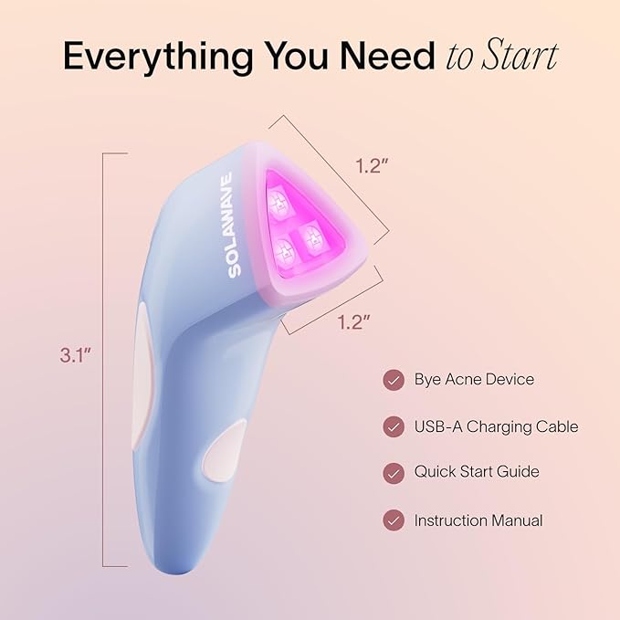 Solawave Bye Acne Spot Treatment | Blue & Red Light Therapy Device for Pimples & Zits | Face Wand Reduces Inflammation, Redness, & Appearance of Blemishes | 3-Min Sessions at Home for Clearer Skin