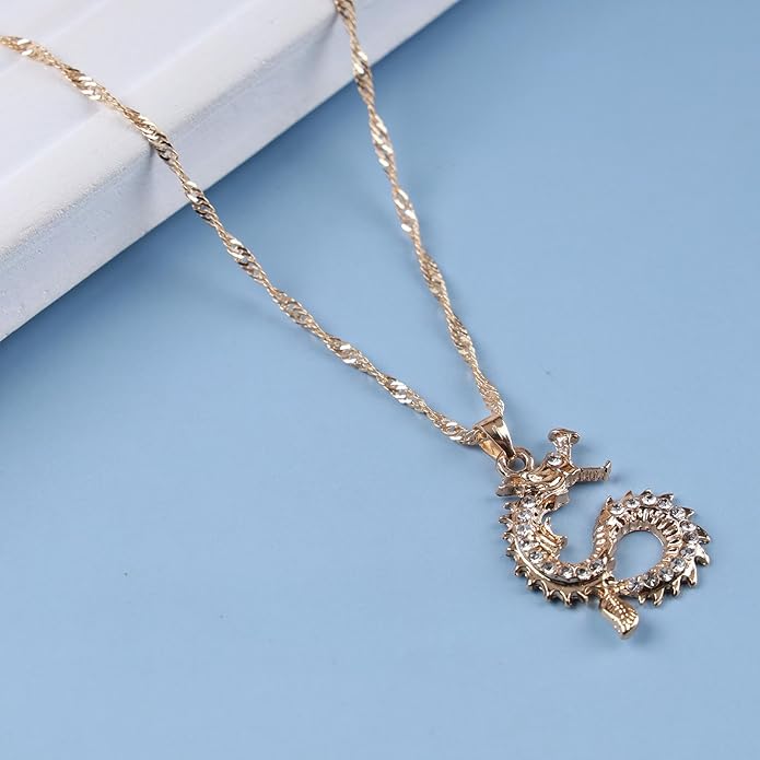 Vintage Dragon Pendant Necklace Punk Dragon Necklace Ancient Dragon Choker Necklace Gold Flying Dragon Necklace Jewelry for Women