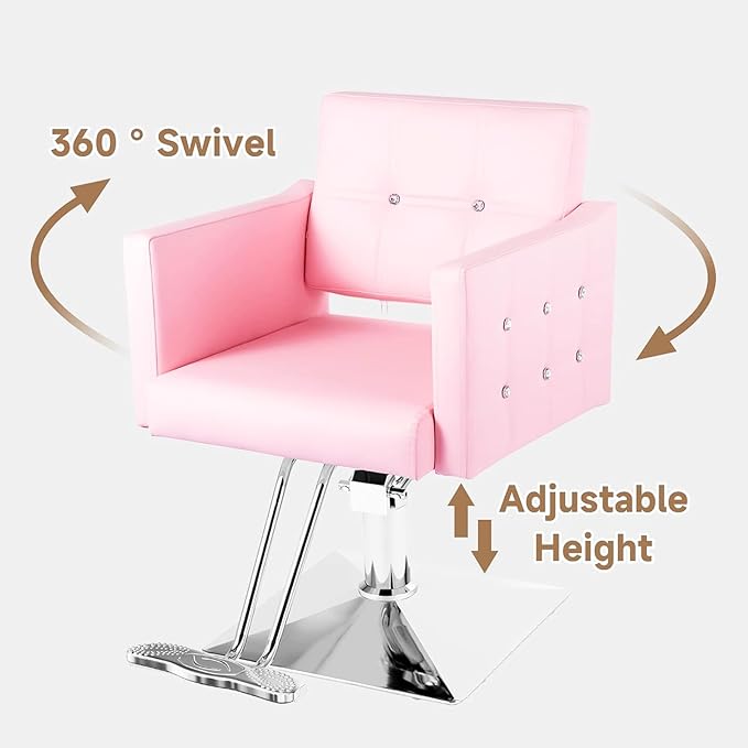 Pink Salon Chair for Hair Stylist, Height Adjustable Hydraulic Barber Chair 360 Degree Swivel, Beauty Spa Styling Hairdressing Braiding Armchair for Women (Pink)