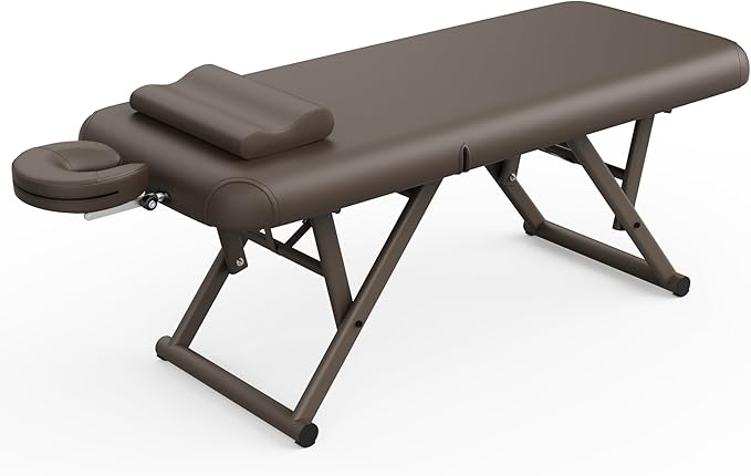 pouseayar Adjustable Massage Table with Face Pillow & Headrest, Sturdy and Solid, Silent and Easy to Adjust - Adjustable Backrest, Brown