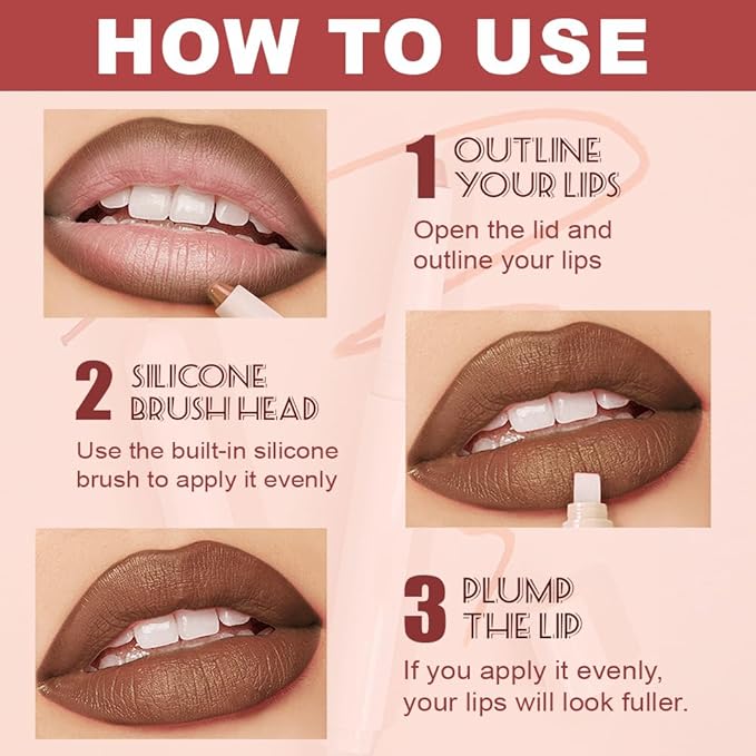 Plump Matte Crayon Lip Liner Pencil, Maroon Lipstick Lip Liners for Women, 24 Hour Long-Lasting Lip Gloss Makeup, With Silicone Smudger for Define Contours & Sculpting Lip, 05