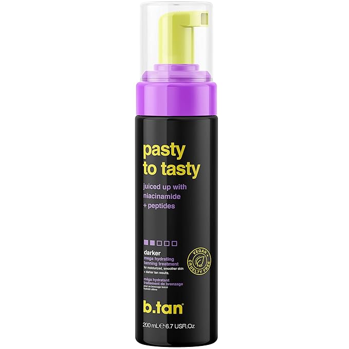 b.tan Dark Self Tanner Mousse | Pasty to Tasty -Best, 1 Hour Express, Hydrating Sunless Tanning Foam, Bronzed Glowy Skin, Face & Body, No Fake Tan Smell, 6.7 Fl Oz