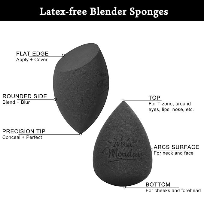 Real Perfection Makeup Sponge Set Blender Sponges, Latex-Free Beauty Makeup Sponges 7 pcs with 1 Travel Container Case for Blending Foundation Liquid Cream and Powder (Black)