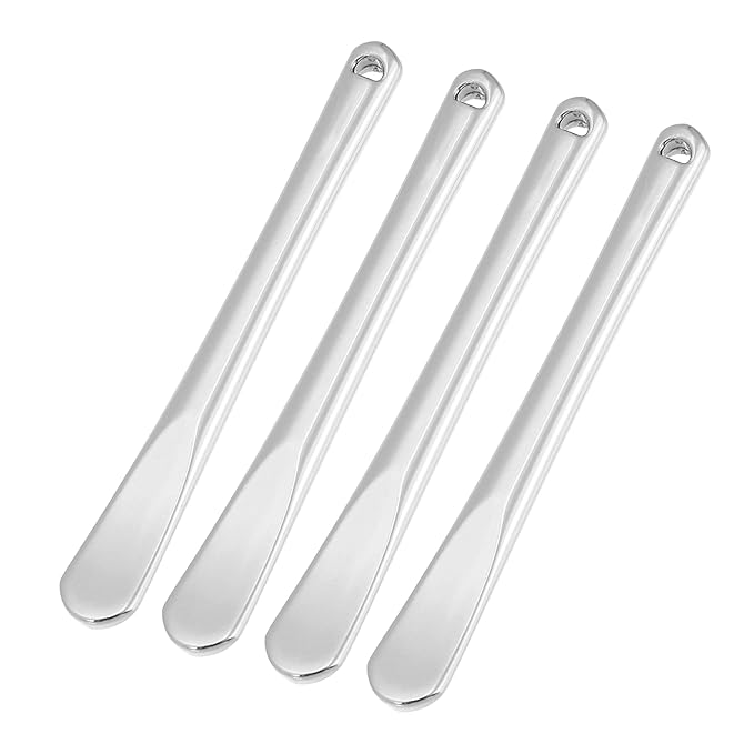VOCOSTE 4 Pcs Makeup Spatula Mini Spoon, Eye Cream Massage Sticks Beauty Scoop, for Facial Cosmetic Face Cream, Zinc Alloy 2.32"x0.30", Silver Tone