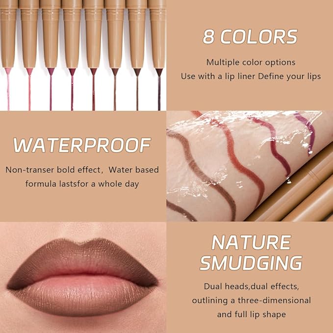 2Pcs Matte Lip Liner Pencil, Plump lip pencil liner Long-Lasting Creamy Formula, With Silicone Smudger for Define Contours & Sculpting Lip,Waterproof Non-Staining Crayon Lip Liners 07#+08#