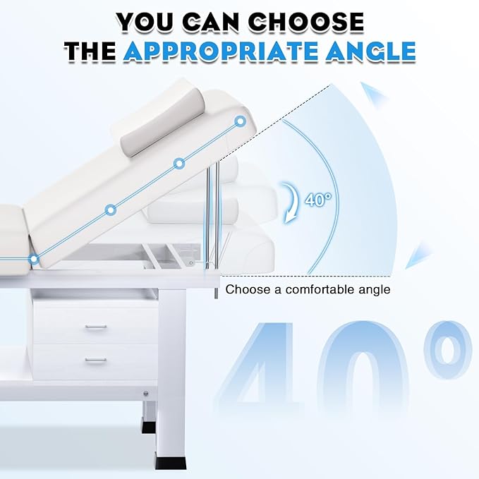 Massage Table with Towel Rack and Storage, 1500lbs Weight Capacity Iron Base Massage Bed Adjustable Backrest for Professional & Home Use, Spa Treatment Table for Relaxation and Therapy, Beige