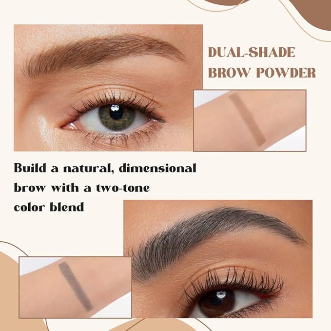 Brow Powder Kit – Long-Lasting Light-Dark Brown Color Brow Filler for Full, Defined Natural Brows, Contour Palette with Double-Ended Brush, sombra para cejas-3#