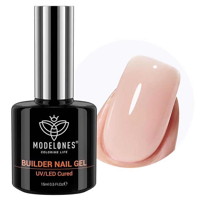 modelones 8-in-One Builder Nail Gel, Neutral Nude Builder for Thickening, LED Lamp Cured Hard Strengthener Extension Color Base Rhinestone Glue Gel Polish in a Bottle for DIY Home Salon