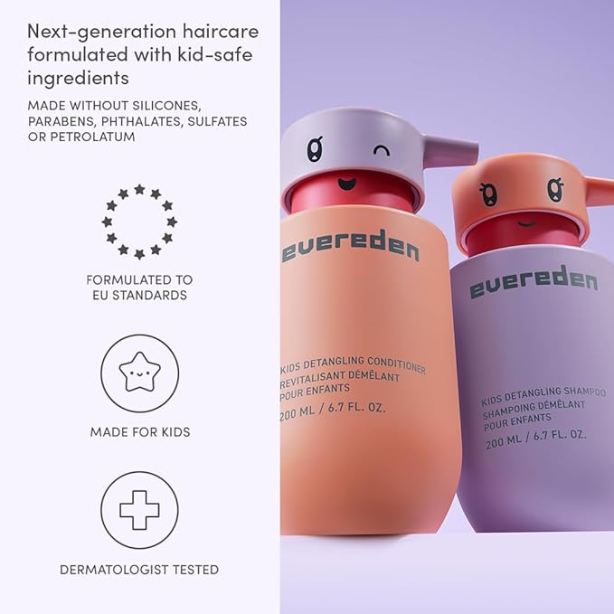 Evereden Kids Haircare Set: Hair Detangling Shampoo & Conditioner for Children Ages 3+, Plant Protein Peptides & Argan Oil, Vegan, Free from Sulfate, Paraben, Phthalate & Petrolatum