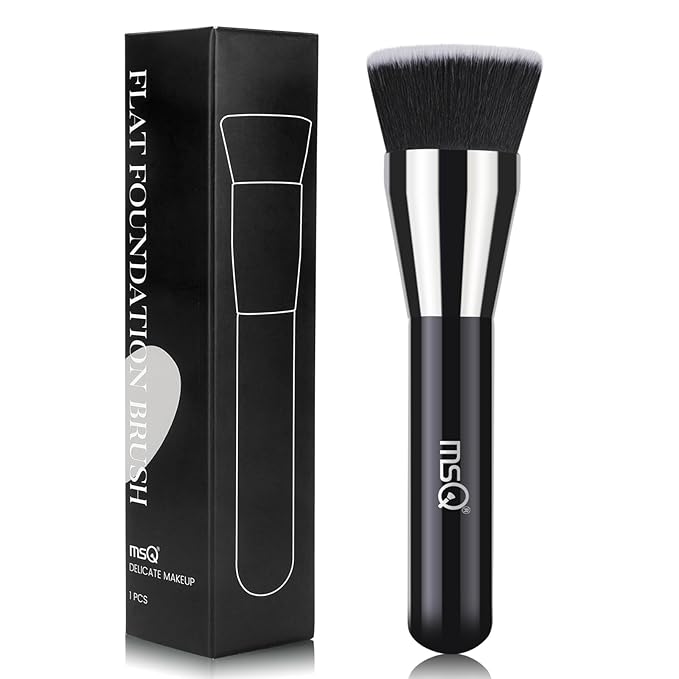 MSQ Foundation Brush for Liquid Makeup, Flat Top Kabuki Foundation Brush Premium Makeup Brushes for Liquid, Cream Blending Powder Brush, Black