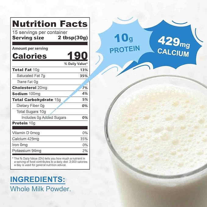 TALCUFON New Zealand Milk Powder Full Cream Instant Milk Powder Gluten Free, Non-GMO Shelf-Stable & Easy to Use 16 Oz