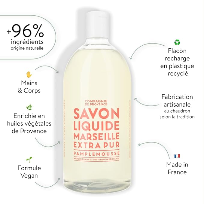 Compagnie de Provence Savon de Marseille Extra Pure Liquid Soap - Pink Grapefruit - 33.8 fl oz Plastic Bottle Refill