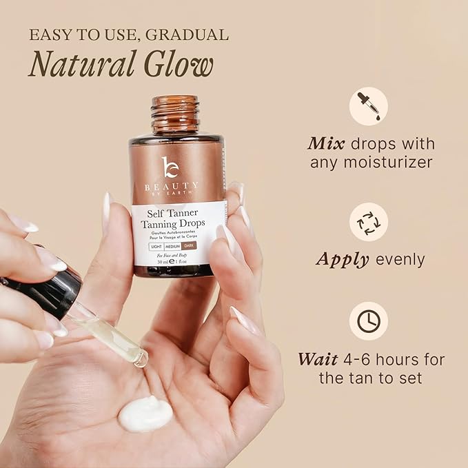 Self Tanning Drops for Face - USA Made with Organic & Natural Ingredients, Ultra Dark Face Tanning Drops to Add to Moisturizer, Self Tanner for Sunless Fake Tan & Natural Glow, Cruelty & Toxin Free