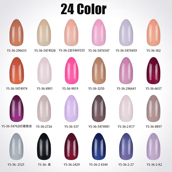 576Pcs Almond Press on Nails Medium Solid Color Fake Nails Full Cover False Nails Glossy Acrylic Glue on Nail Reusable Artificial Nails Stick on Nail for Women Manicure 24 Color