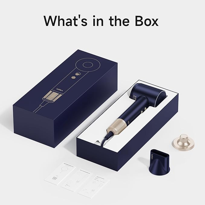 Laifen Premium High-Speed Hair Dryer Royal Blue Gift Box, Professional Ionic Portable Blow Dryer with 110,000 RPM, Lightweight, Low Noise, 360° Magnetic Styling Attachment, Wall Mount, Gift Bag