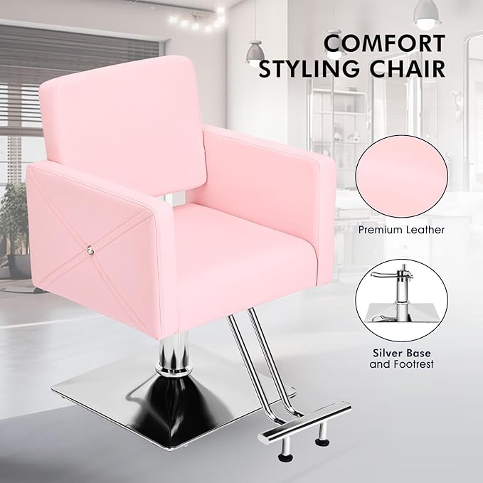 Artist hand Pink Salon Chair for Hair Stylist with Back Cover, Hydraulic Hair Chair 360 Swivel Barber Chair, Beauty Salon Equipment for Hair Stylist Women, Max Load Weight 330 Lbs