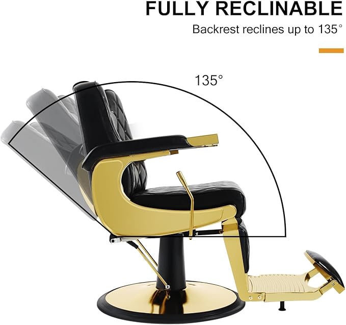 Artist hand All Purpose Barber Chair Wide Backrest Reclining Salon Chair for Hair Stylist Tattoo Chair Makeup Chair for Salon Equipment (Gold)