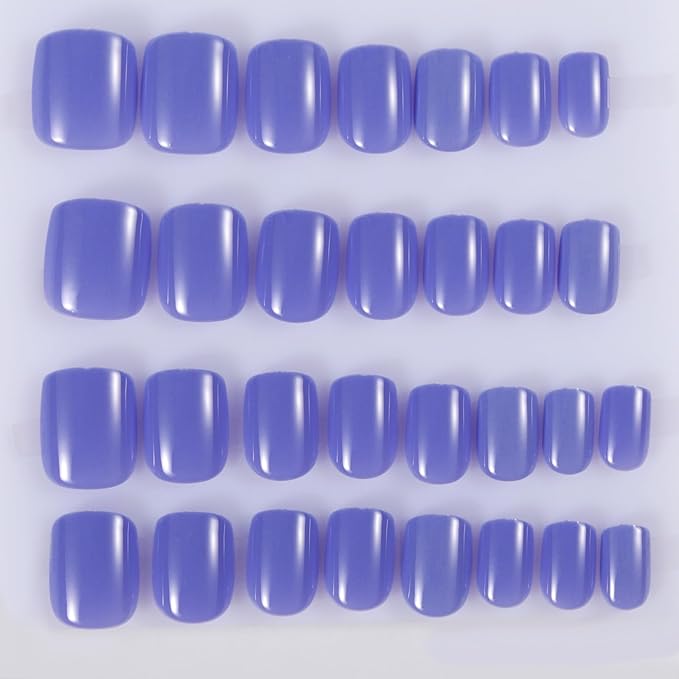 Lavender Blue Press On Nails Short, Glossy Soft Gel Press On Nails Square with Nail Glue, 15 Sizes - 30 Fake Nails Kit, Thick Natural Reusable Glue On Nails for Women, Evening Wisteria