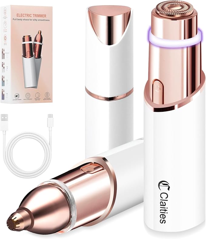 Facial Hair Remover for Women- 2-in-1 as Seen on TV Painless Face Shaver -Mini Hair Remover, Electric Razor Shaver Portable Bikini Epilator for Lips, Chin, Armpit, Peach Fuzz,Neck, Cheek