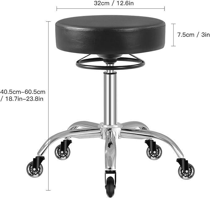 Rolling Stool with Wheels 400lbs Weight Capacity,Heavy Duty Lash Chair Adjustable for Tatoo Lab Massage Salon Spa Drafting Nail Teach,360 Swivel,Leather,Thick Seat Padding (Black)