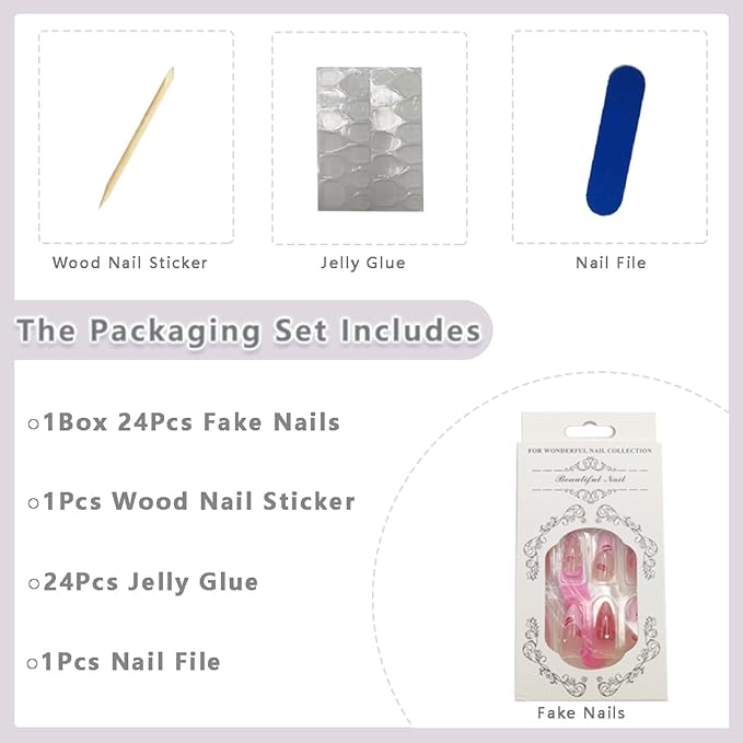 24Pcs Pink French Tip Press on Nails Almond Medium Fake Nails Pearl Rhinestone Design Nude Pink False Nails Red Lips Acrylic Nails Cute Bow Stick on Nails Full Cover Glossy Glue on Nail for Women Gift