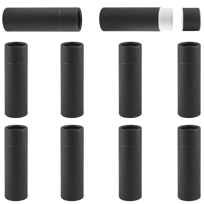 10 Pcs 25g Paperboard Lip Balm Tubes Refillable Krafts Paper Lipstick Tube Round Cardboard Empty Lip Gloss Container Holder Tubes for DIY Chapstick Salve Cosmetic Lotion Solid Perfume - Black